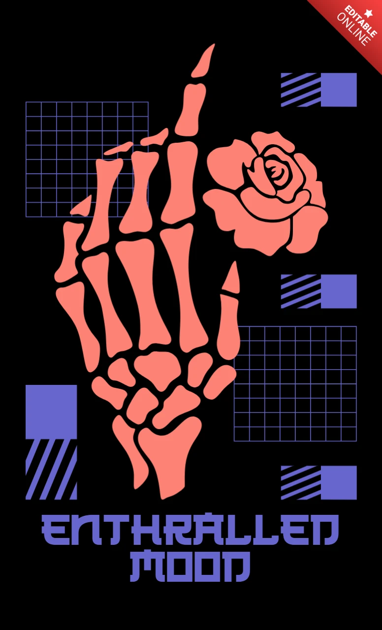 Skeleton Hand and Rose Graphic Design Template for Apparel