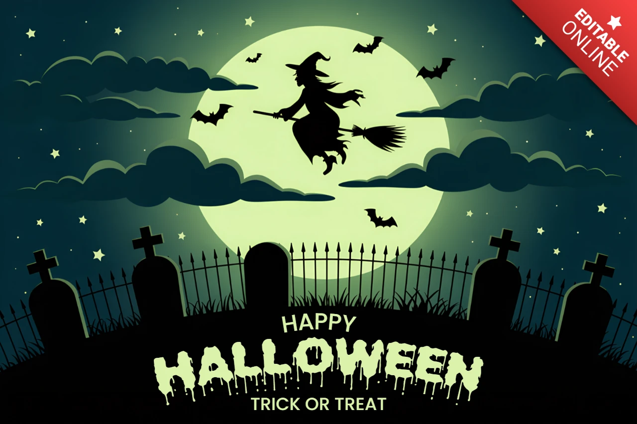 Template de design de bruxa assustadora para pôsteres e panfletos de Halloween