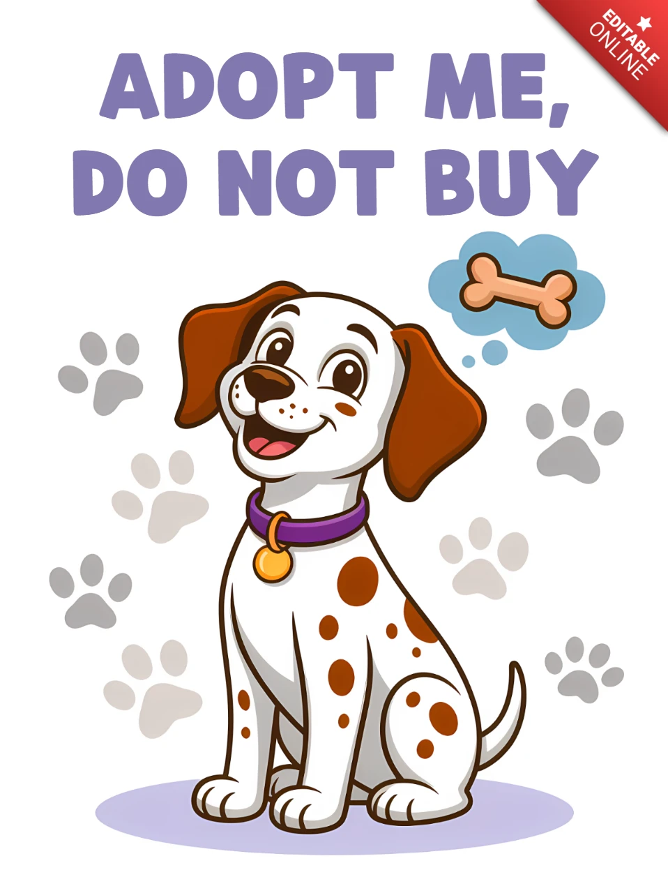Plantilla de diseño de perro "Adóptame" para volantes de rescate animal