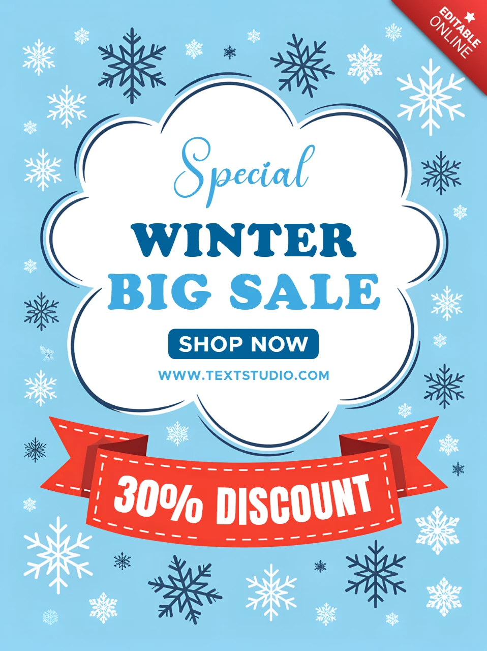 Modèle de flyer de réduction de vente d'hiver avec design de flocon de neige
