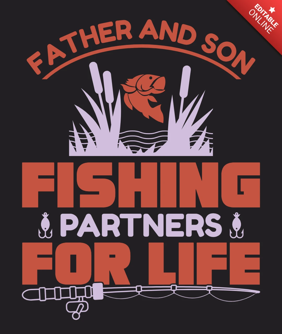 Modelo de design de camiseta de pai e filho parceiros de pesca para toda a vida