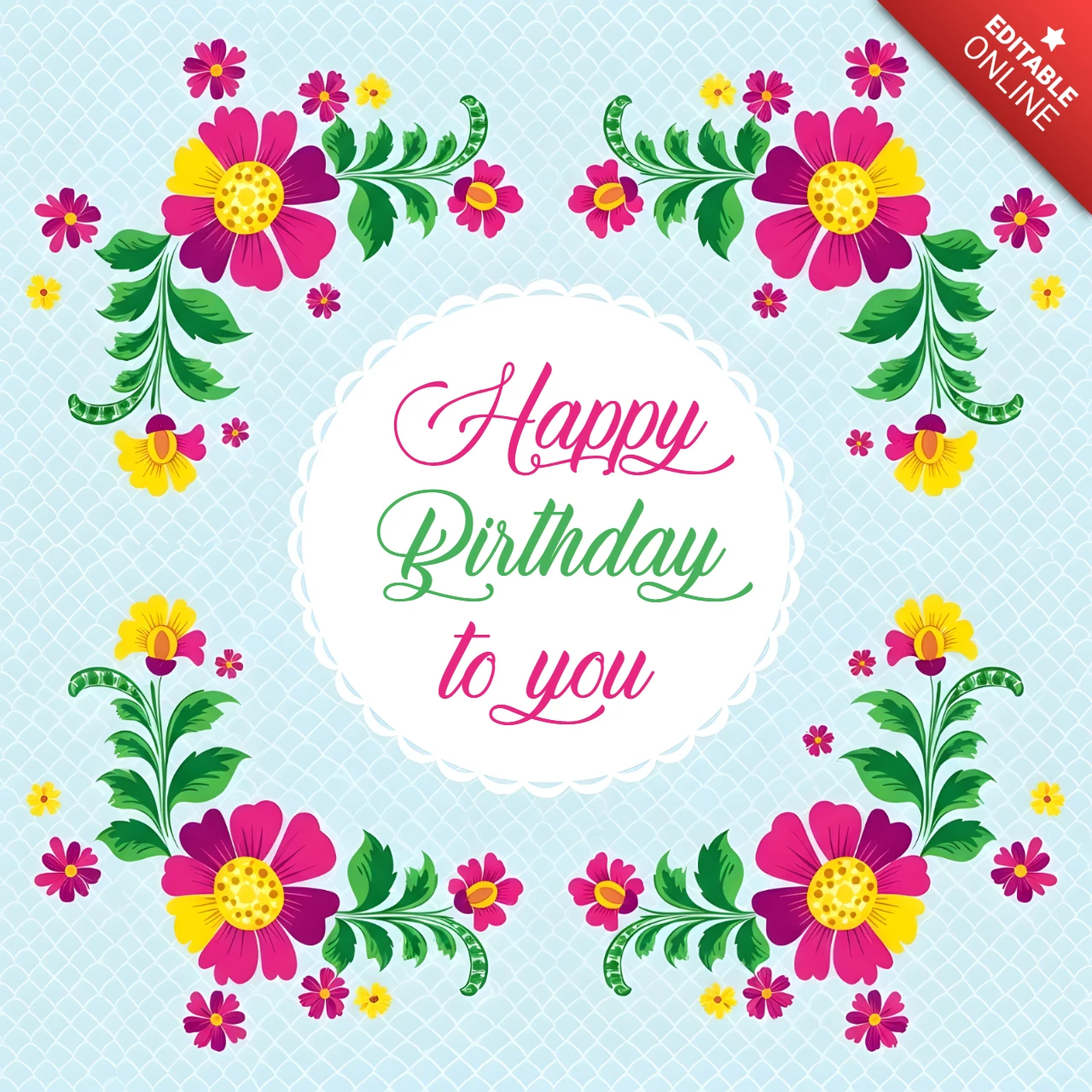 Floral Birthday Card Design Template with Vibrant Flowers and Elegant Typography