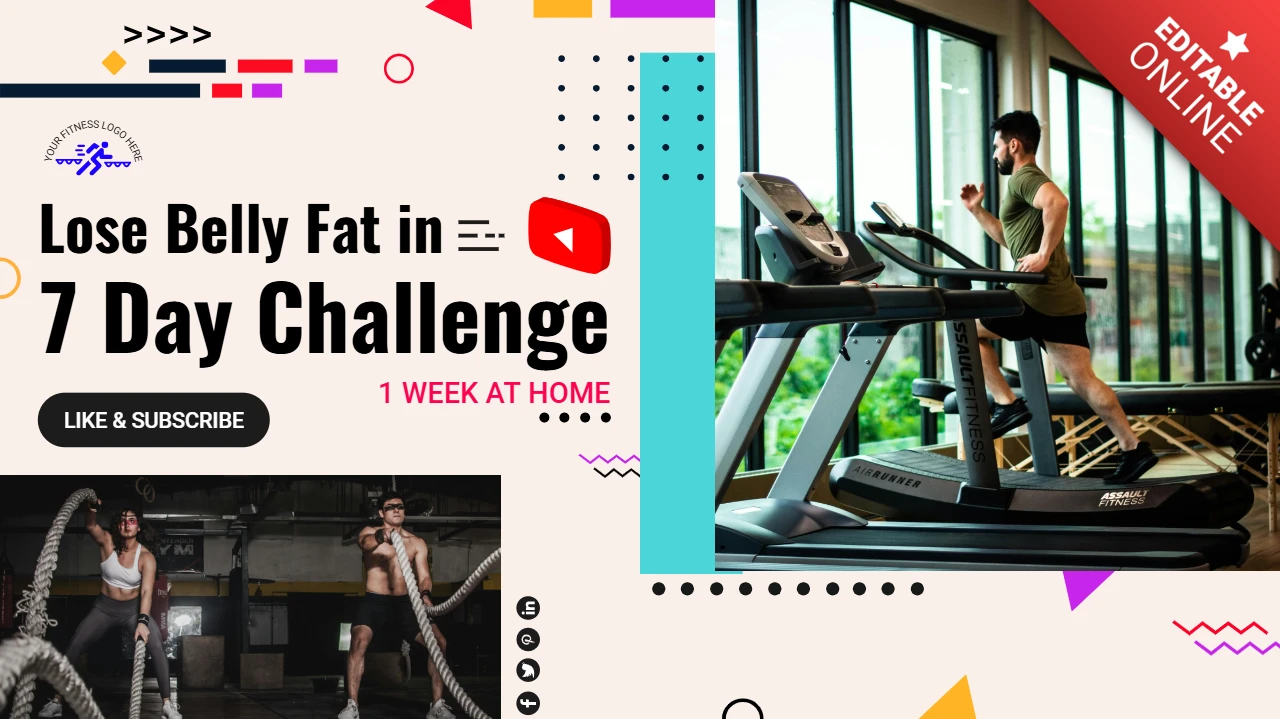 Fitness Retro 80s YouTube Channel Thumbnail Post Design Template