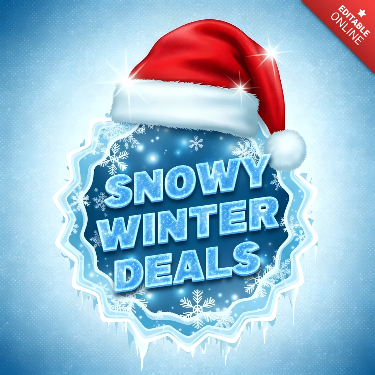 Winter-Angebot-Vorlage mit schneebedecktem Design und Weihnachtsmannmütze für Werbeflyer