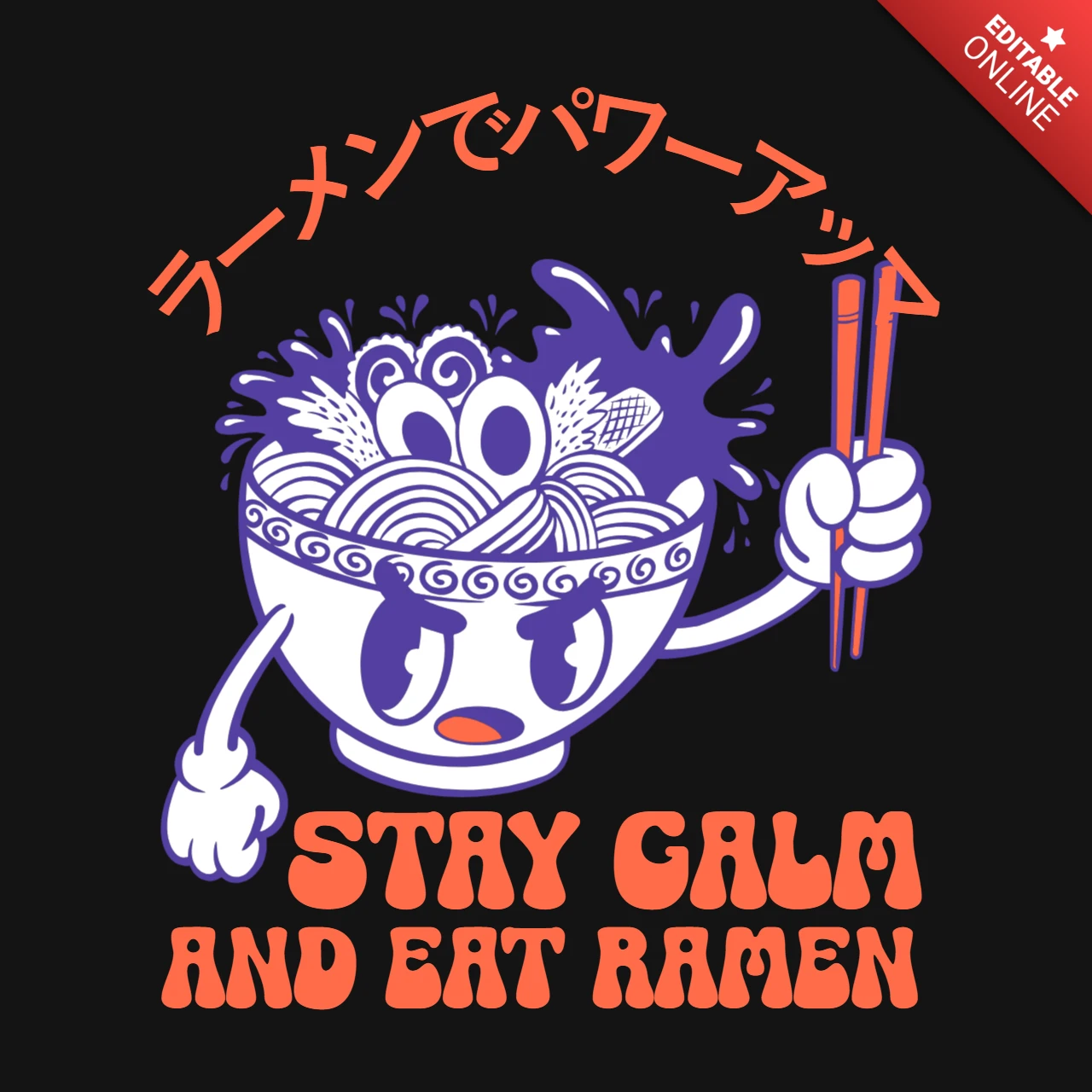 Stay Calm and Eat Ramen Japanese Food Lover T-Shirt Design Template