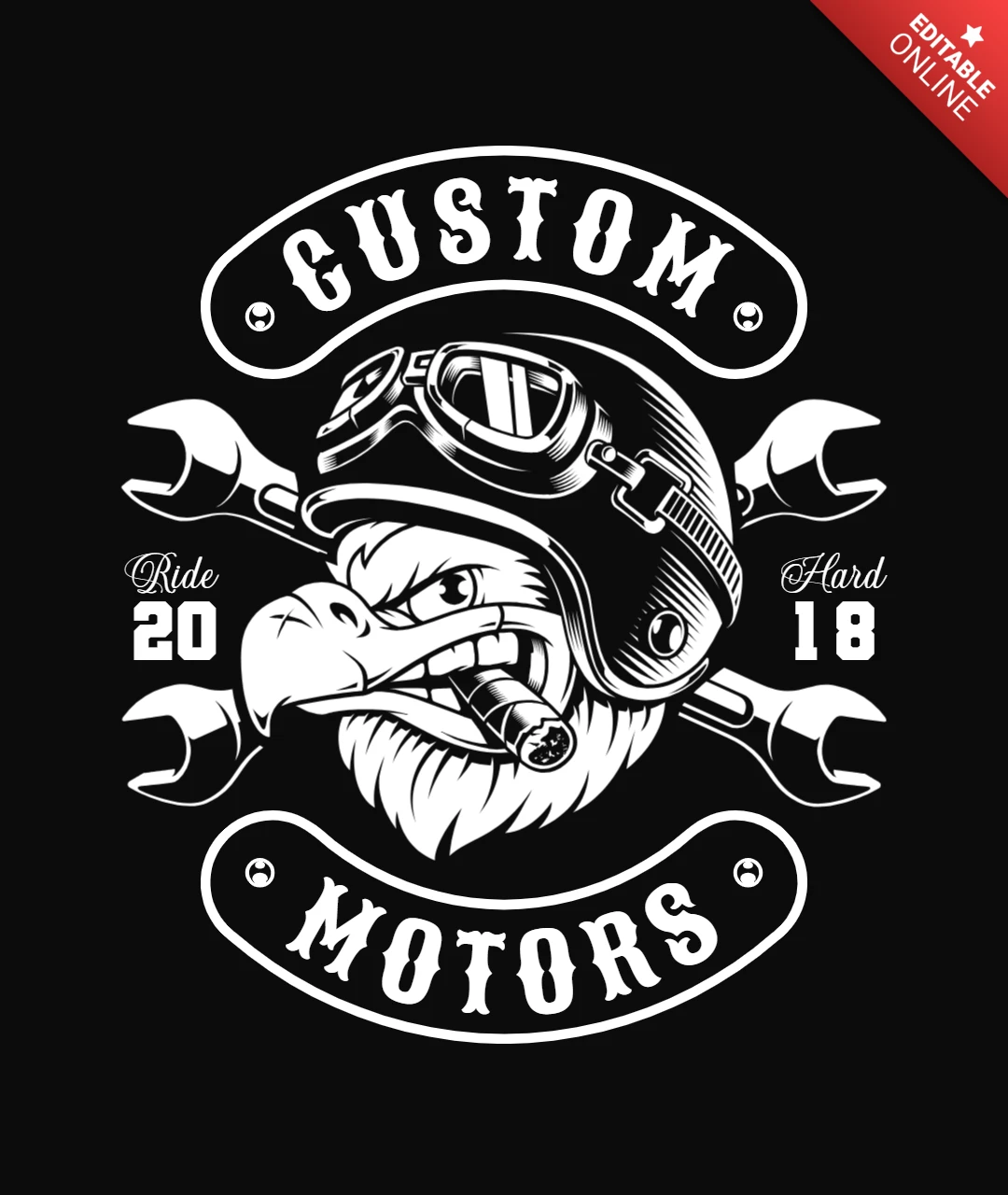 Modello di design per maglietta monocromatica Eagle biker