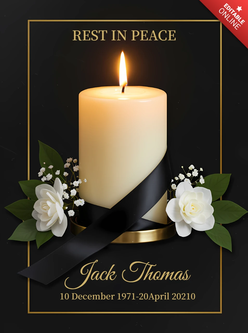 Template de design de vela memorial elegante para cartões de tributo