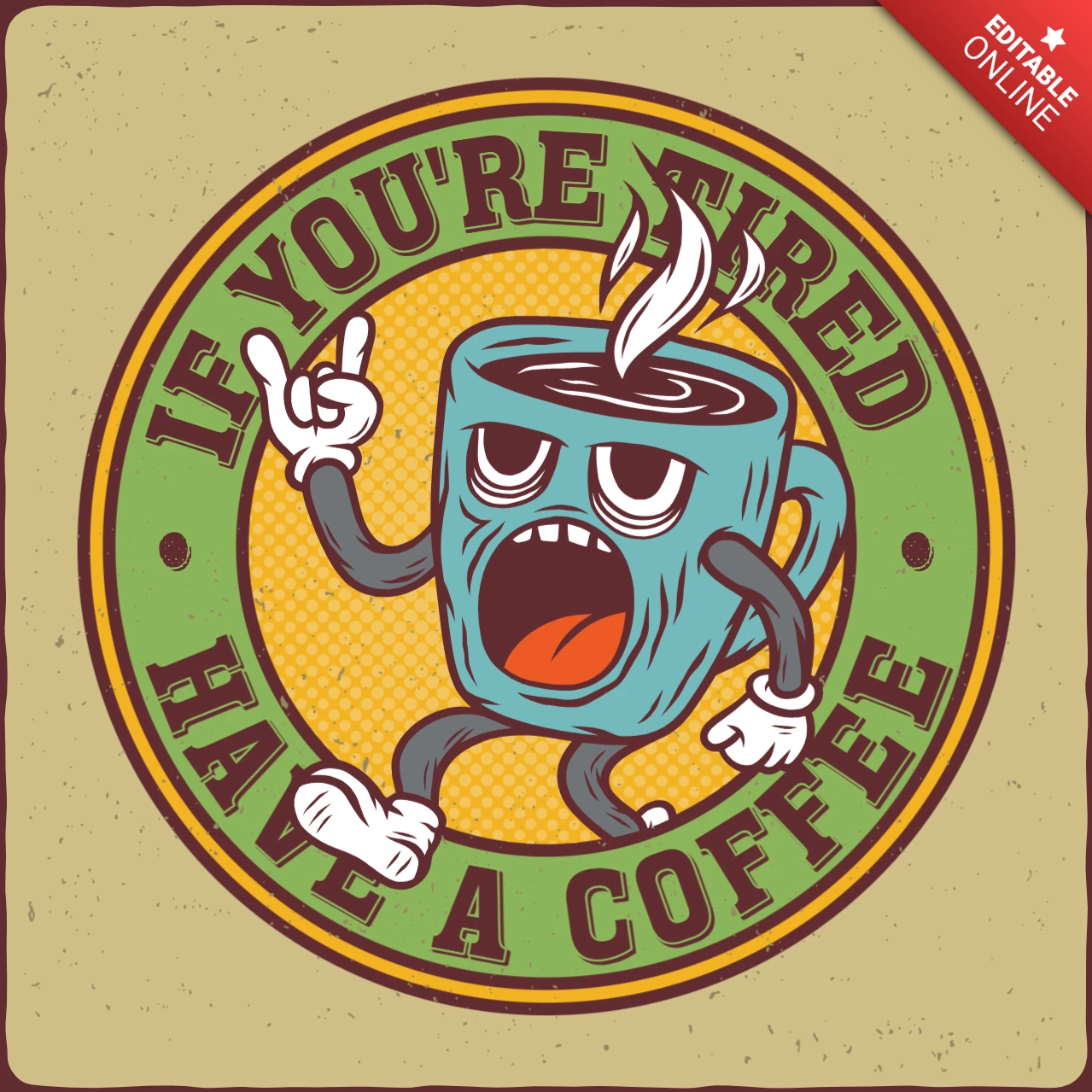 Divertida taza de café personaje camiseta plantilla de diseño
