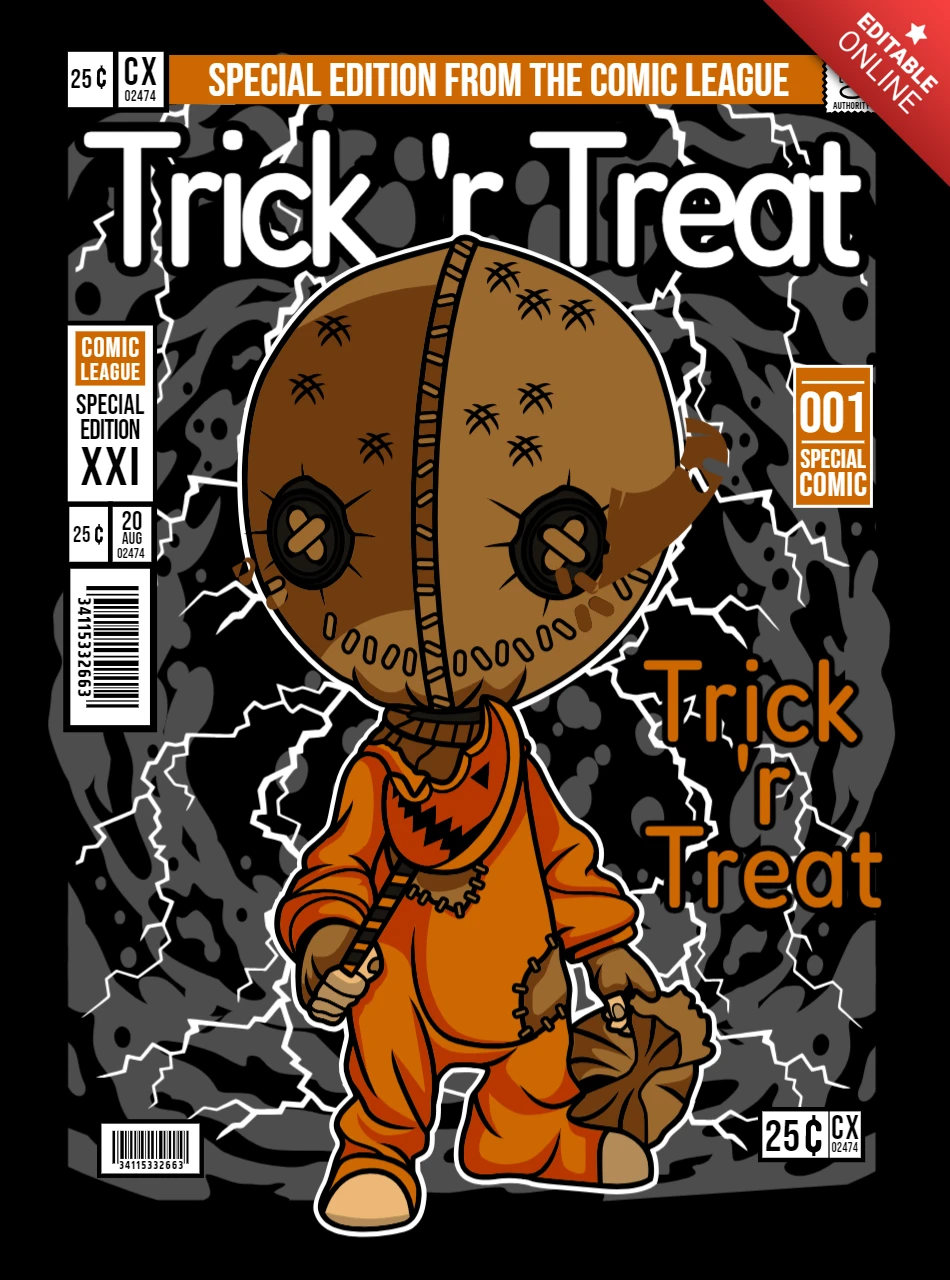 Trick Or Treat Sam Cartoon Character Magazine Cover Design Template