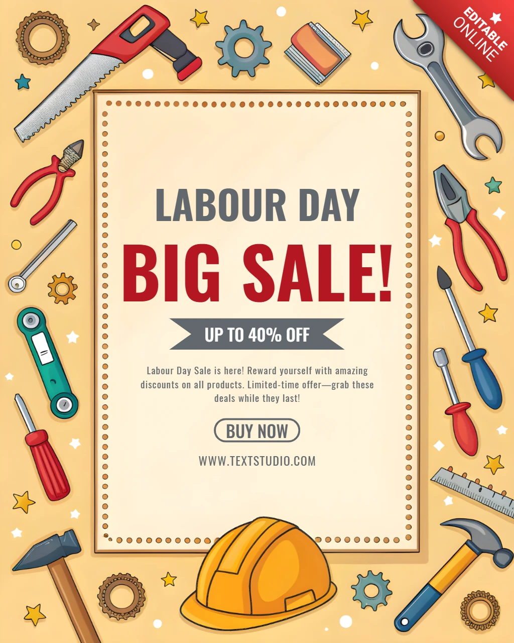 Modelo de design de promoção do Dia do Trabalho - ferramentas coloridas e descontos