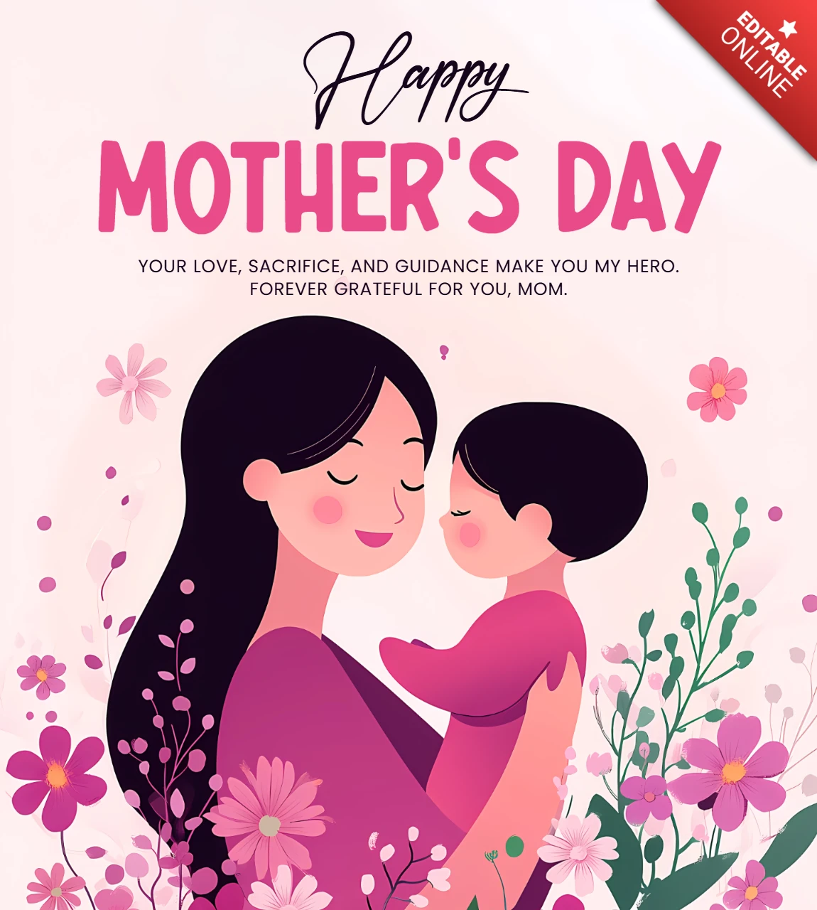 Modello di design floreale per la festa della mamma per festeggiare con il cuore