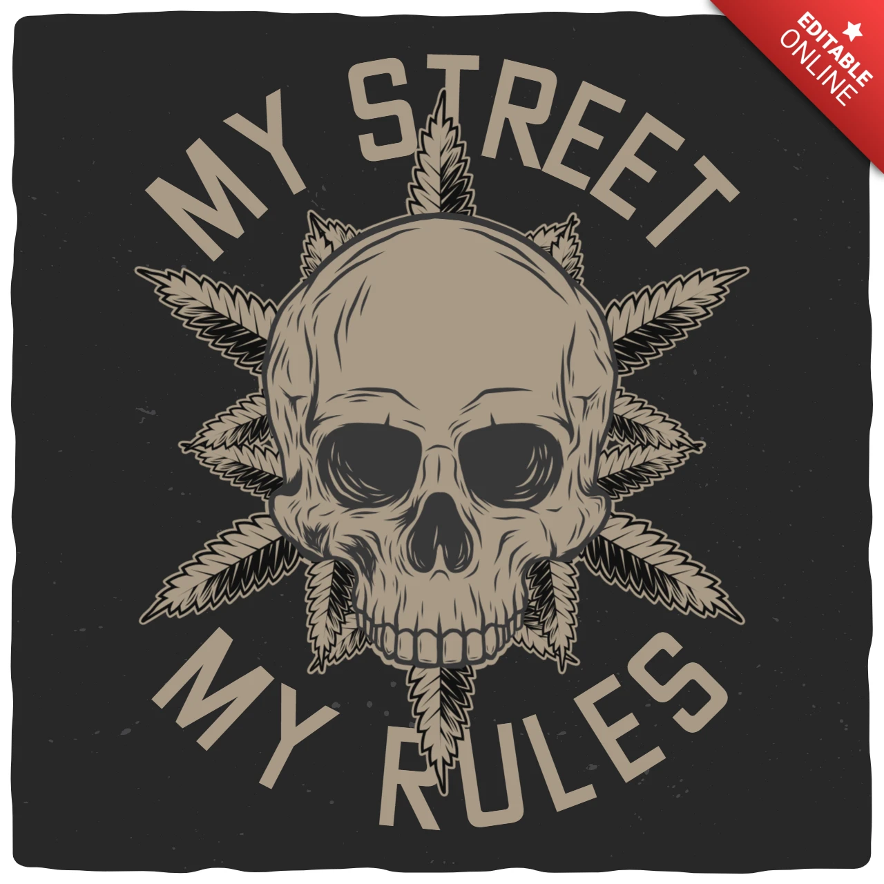 Skull And Weed Leaf T-shirt Design Template