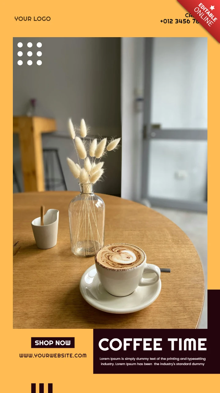 Modèle de conception d'un post de story instagram promotionnel à l'heure du café