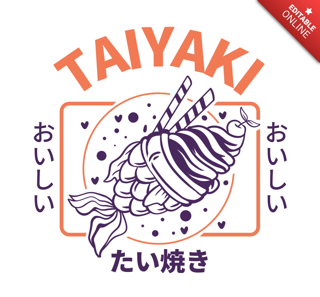 Diseño de camiseta con taiyaki, un delicioso pastel de pescado japonés con helado, tipografía linda y vibras de dulce.