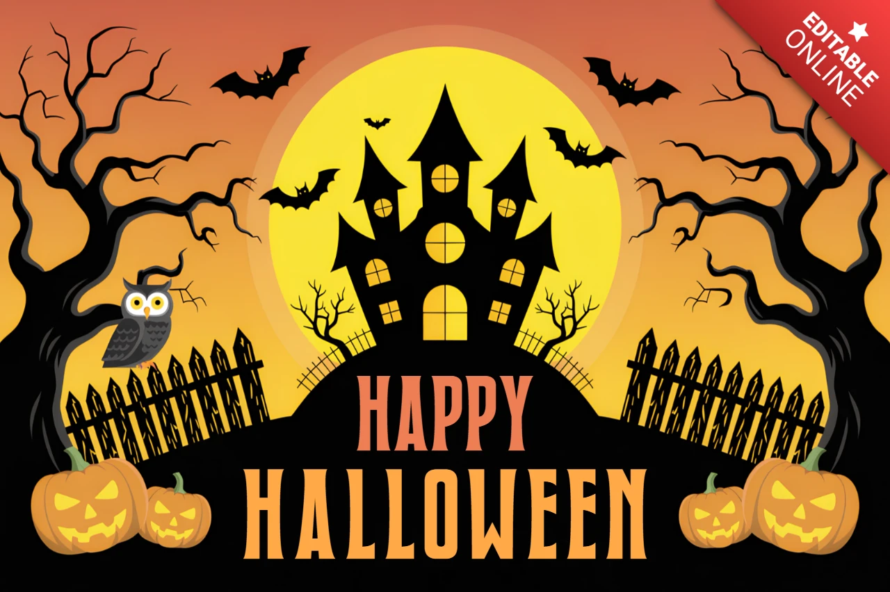 Spooky Halloween-Designvorlage mit Spukhaus für Party-Einladungen