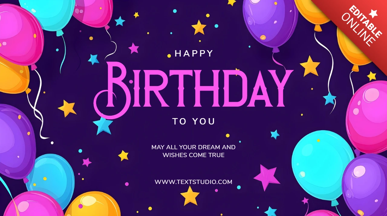 Modèle de carte de vœux d'anniversaire colorée avec des ballons et des étoiles