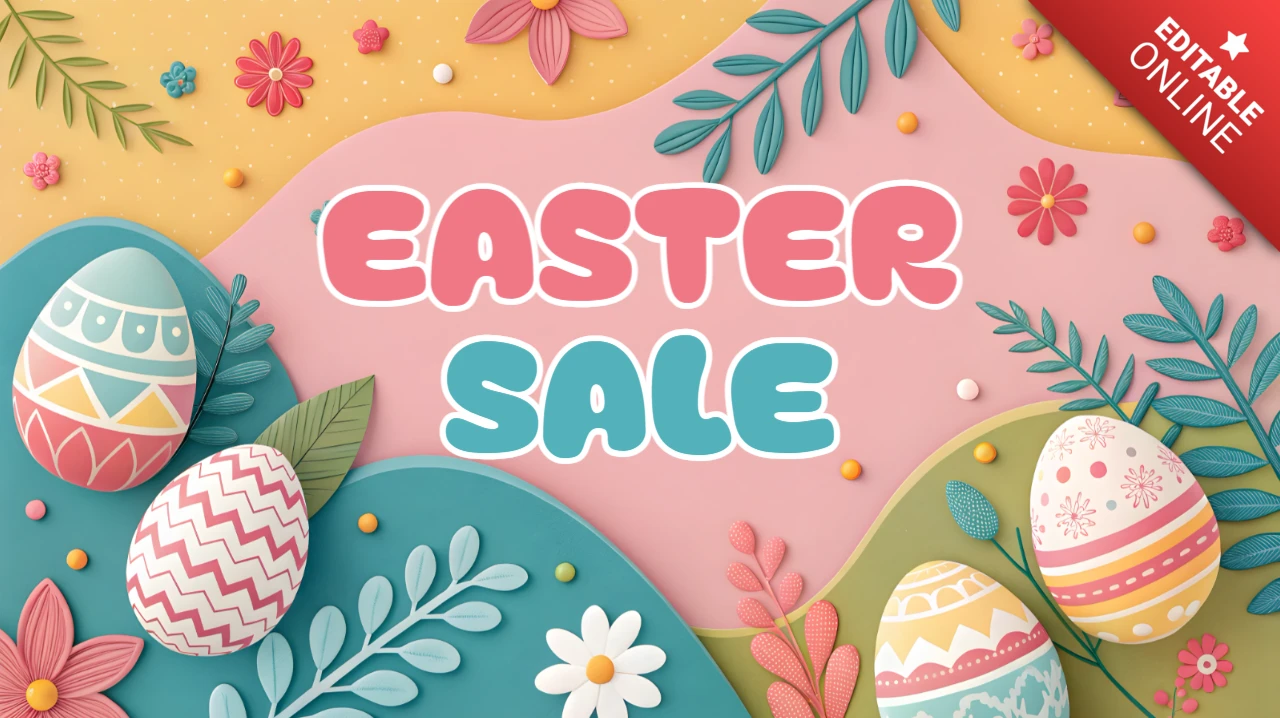 Colorful Easter Sale Design Template with 3D Floral and Egg Elements