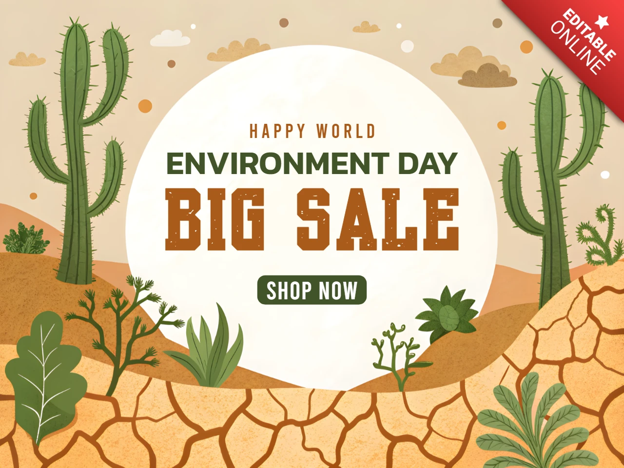 Design del cactus nel deserto per il modello della giornata mondiale dell'ambiente