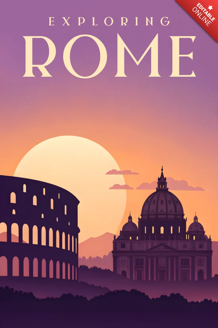 Explorando Roma modelo de design para cartazes de viagem em estilo minimalista