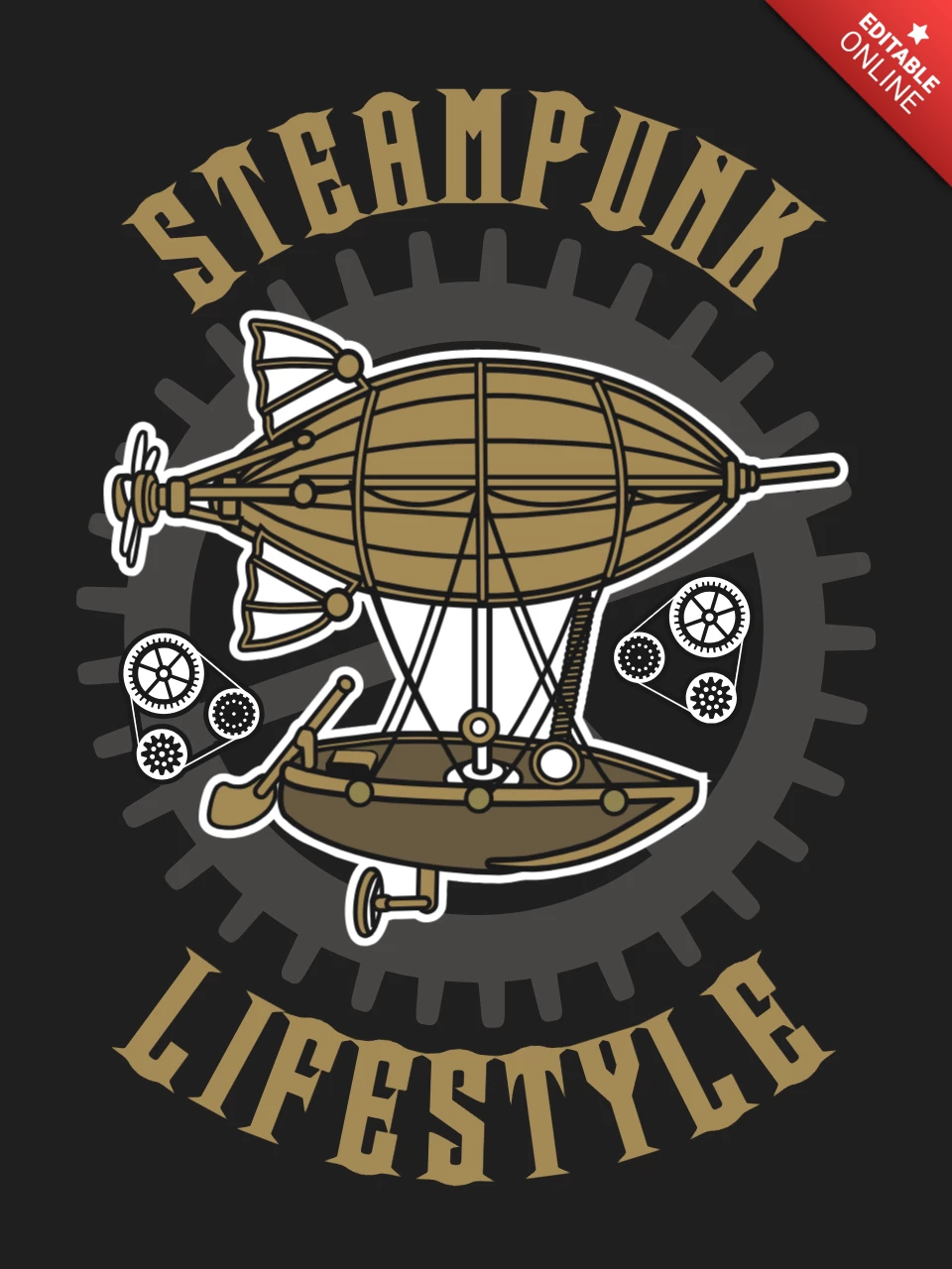 Modello di design della maglietta a palloncino dirigibile Steampunk
