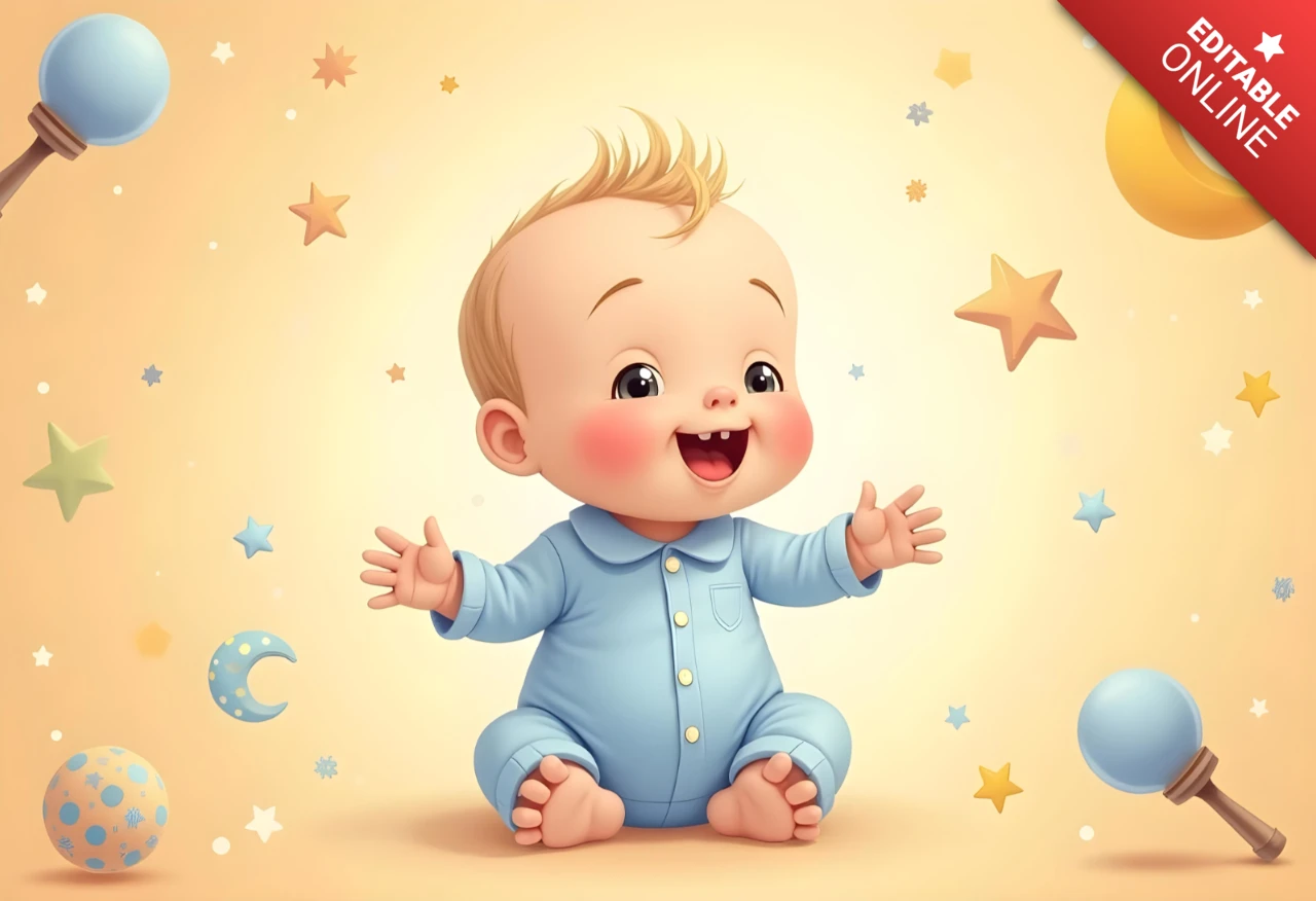 Adorable Baby Nighttime Theme - Cute Animated Baby with Stars and Moon Design Template