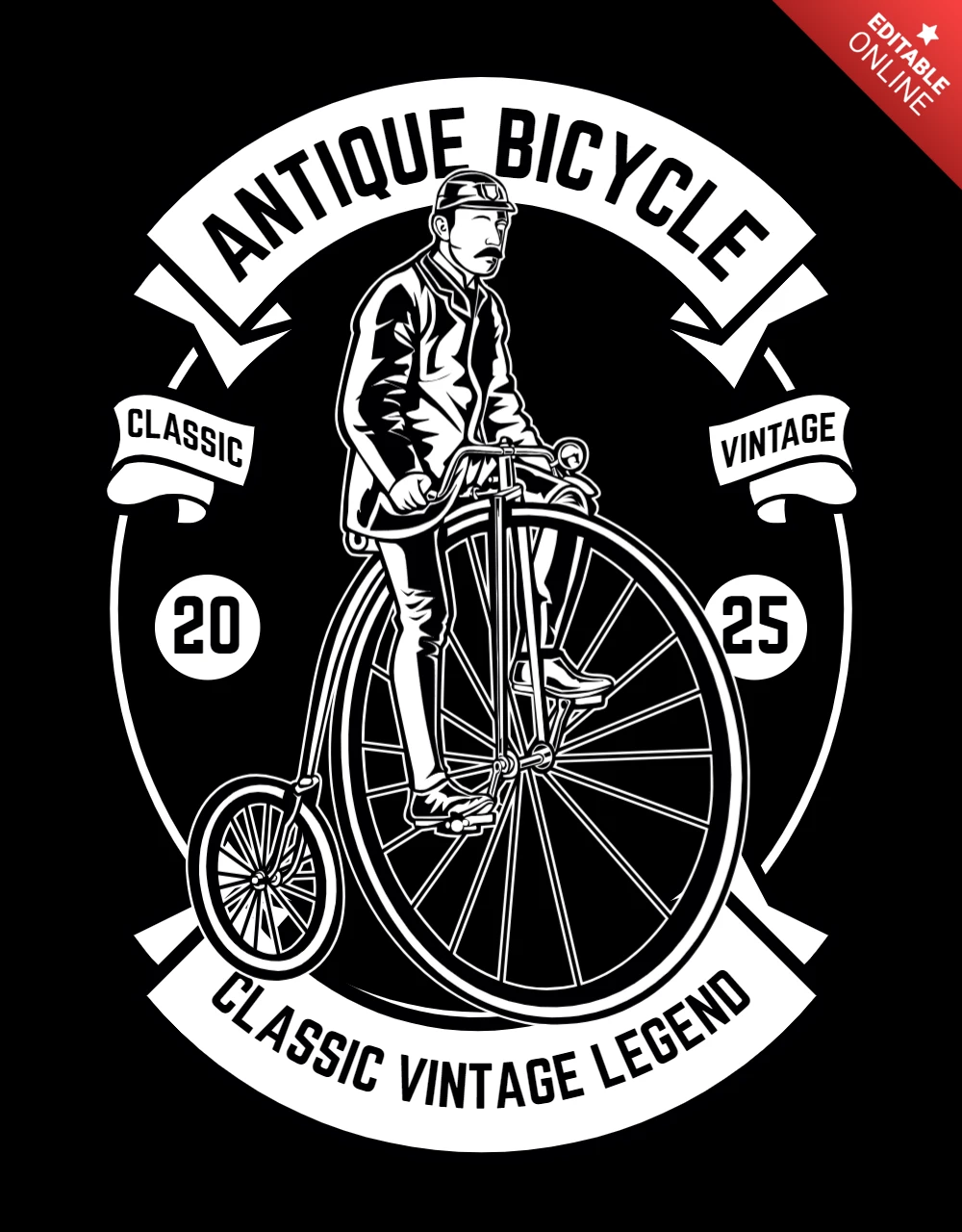 Gentleman Antique Bicycle Vintage T-shirt Template