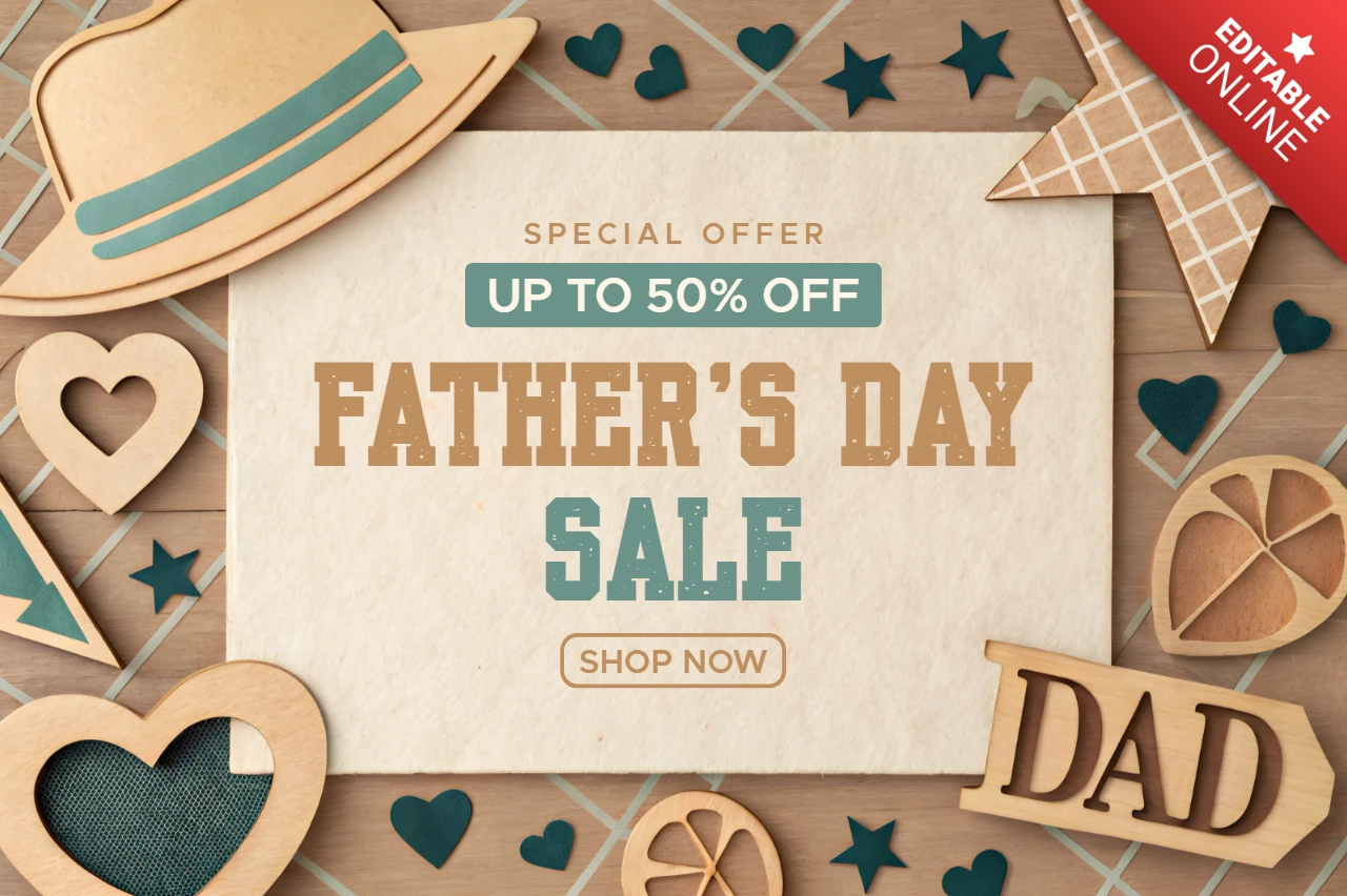 Editable Father's Day Sale Template - Rustic Design with Charming Cutouts