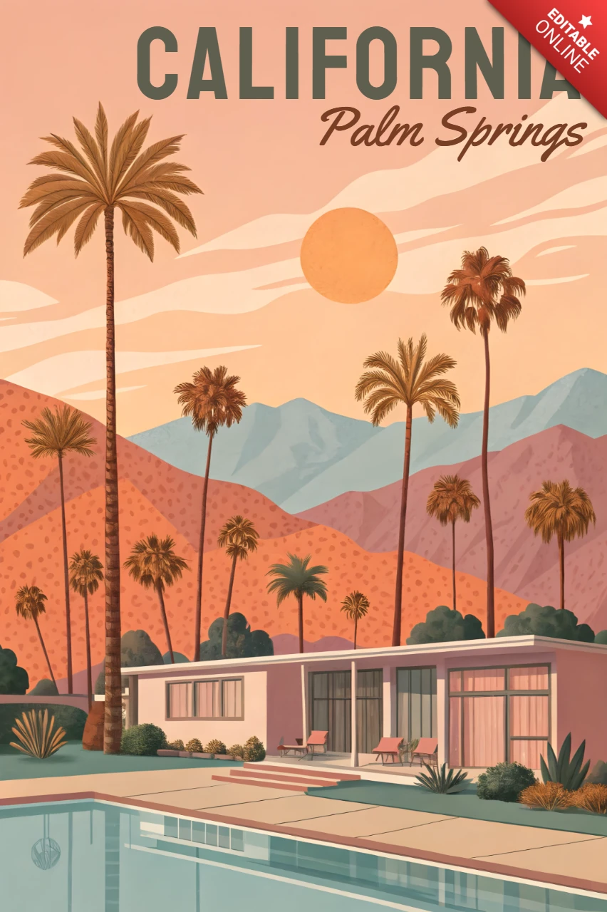 California Palm Springs Retro Design Template for Posters