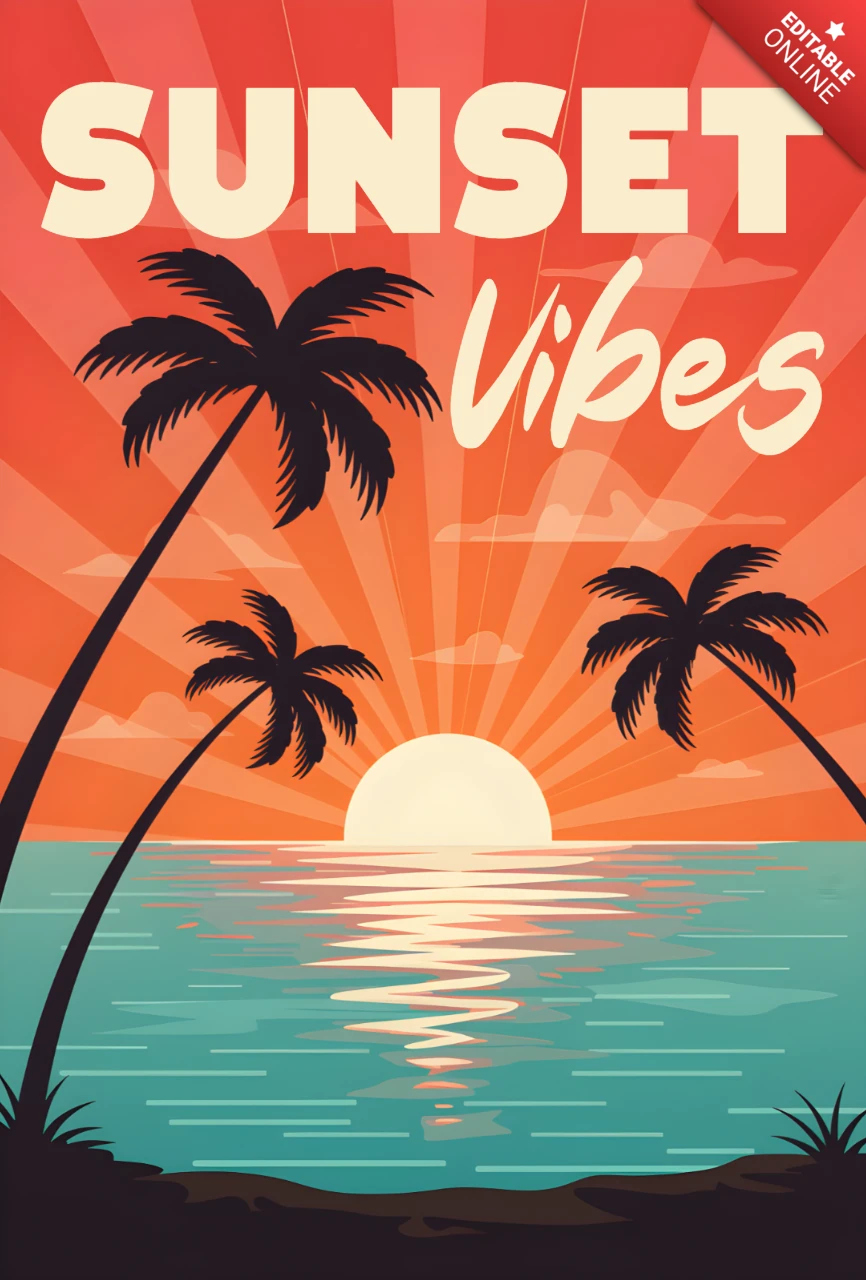 Sonnenuntergangsstimmung Retro-Design-Vorlage für T-Shirt oder Poster