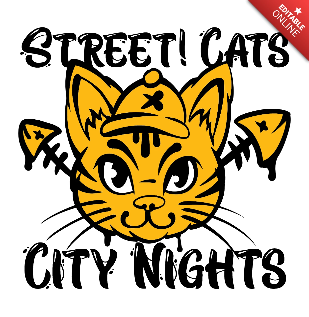 Street Art Cat Character Design Template for T-Shirt Graphics