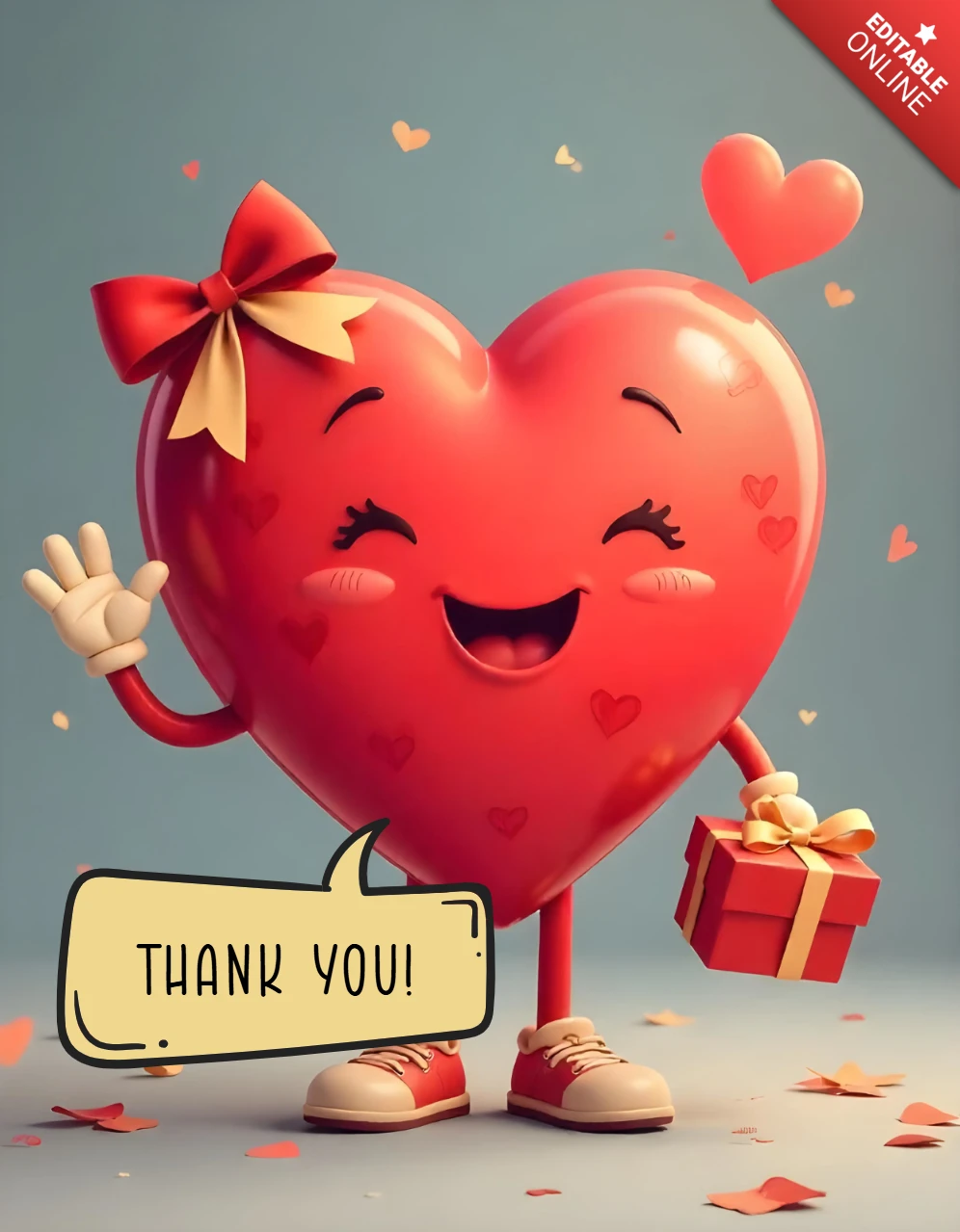 Adorable tarjeta de agradecimiento en forma de corazón