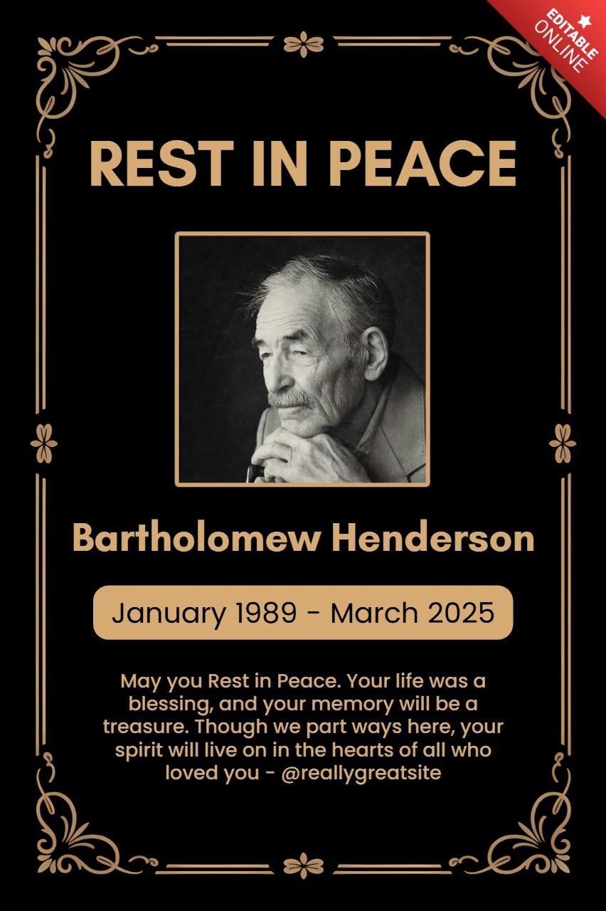 Plantilla de diseño de memorial elegante para tarjetas de tributo con retrato