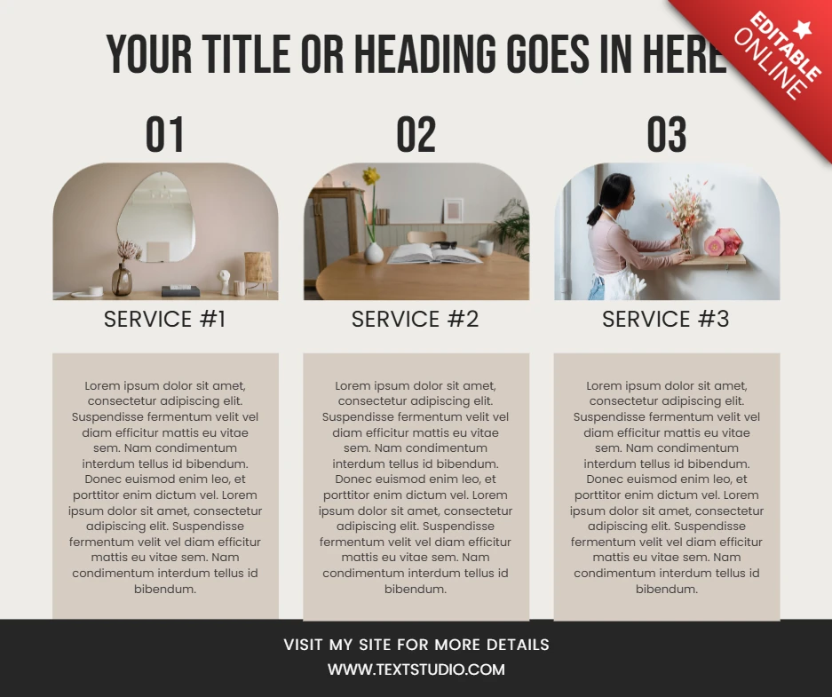 Modelo de anúncio de serviço com design de postagem com layout de três colunas
