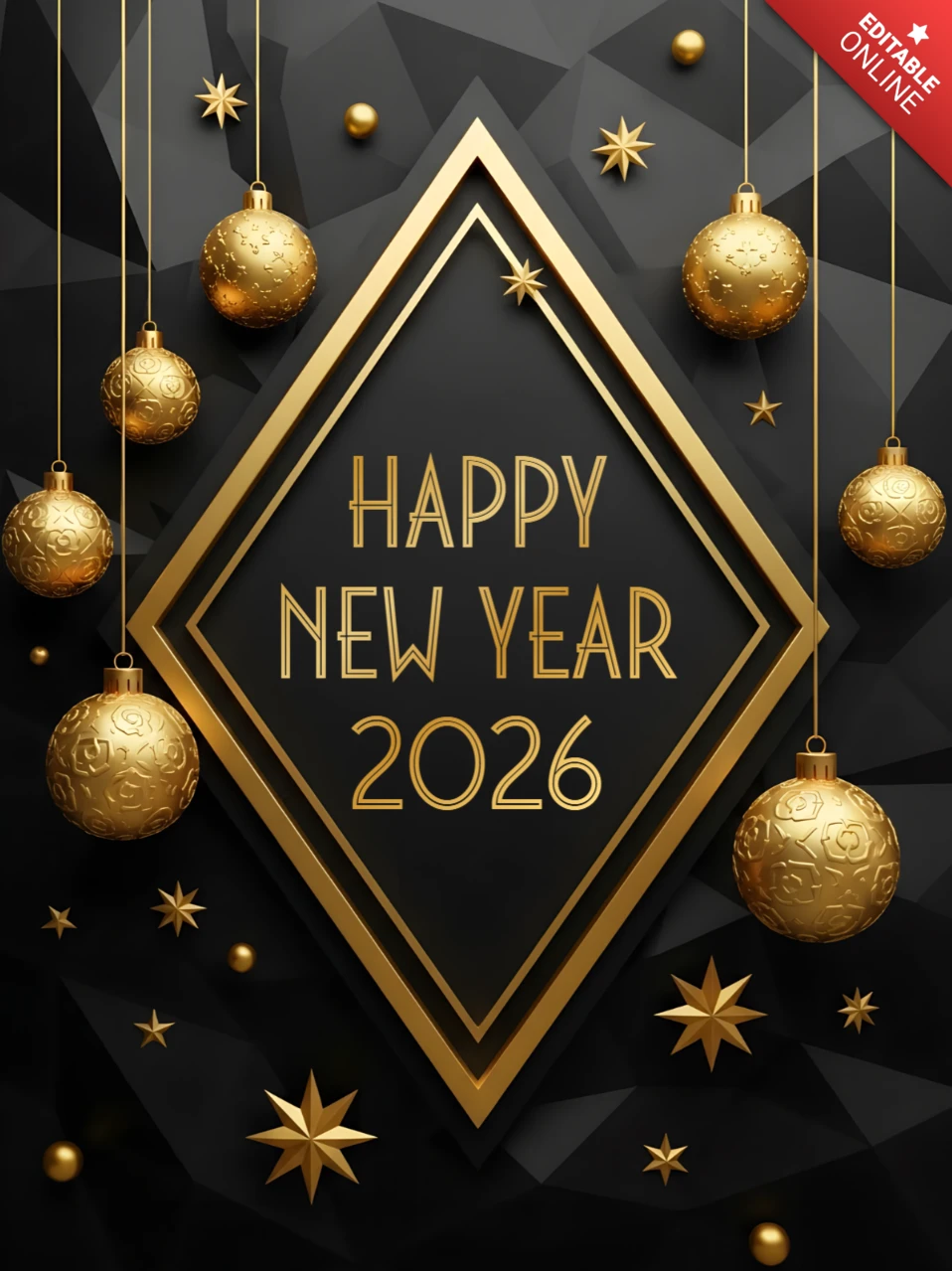 Elegante Neujahrskarte 2026 Vorlage mit goldenen Ornamenten Design