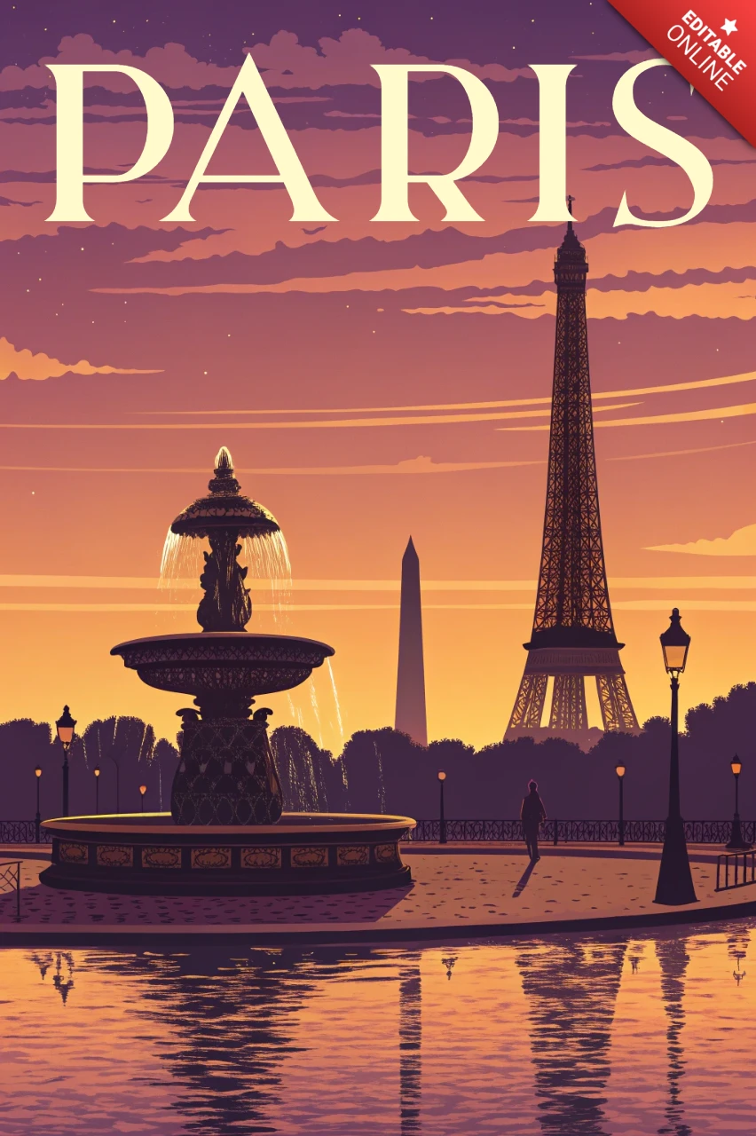 Paris Sunset Design for Retro Flat Travel Poster and Merch