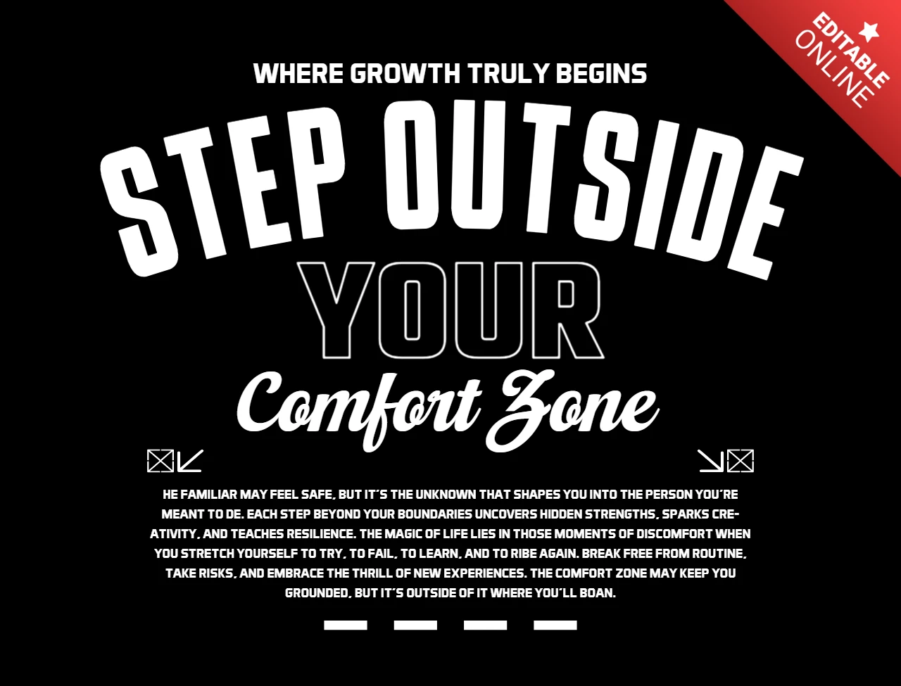 Stap buiten je comfortzone gedurfde typografie & groeibericht t-shirt ontwerp sjabloon