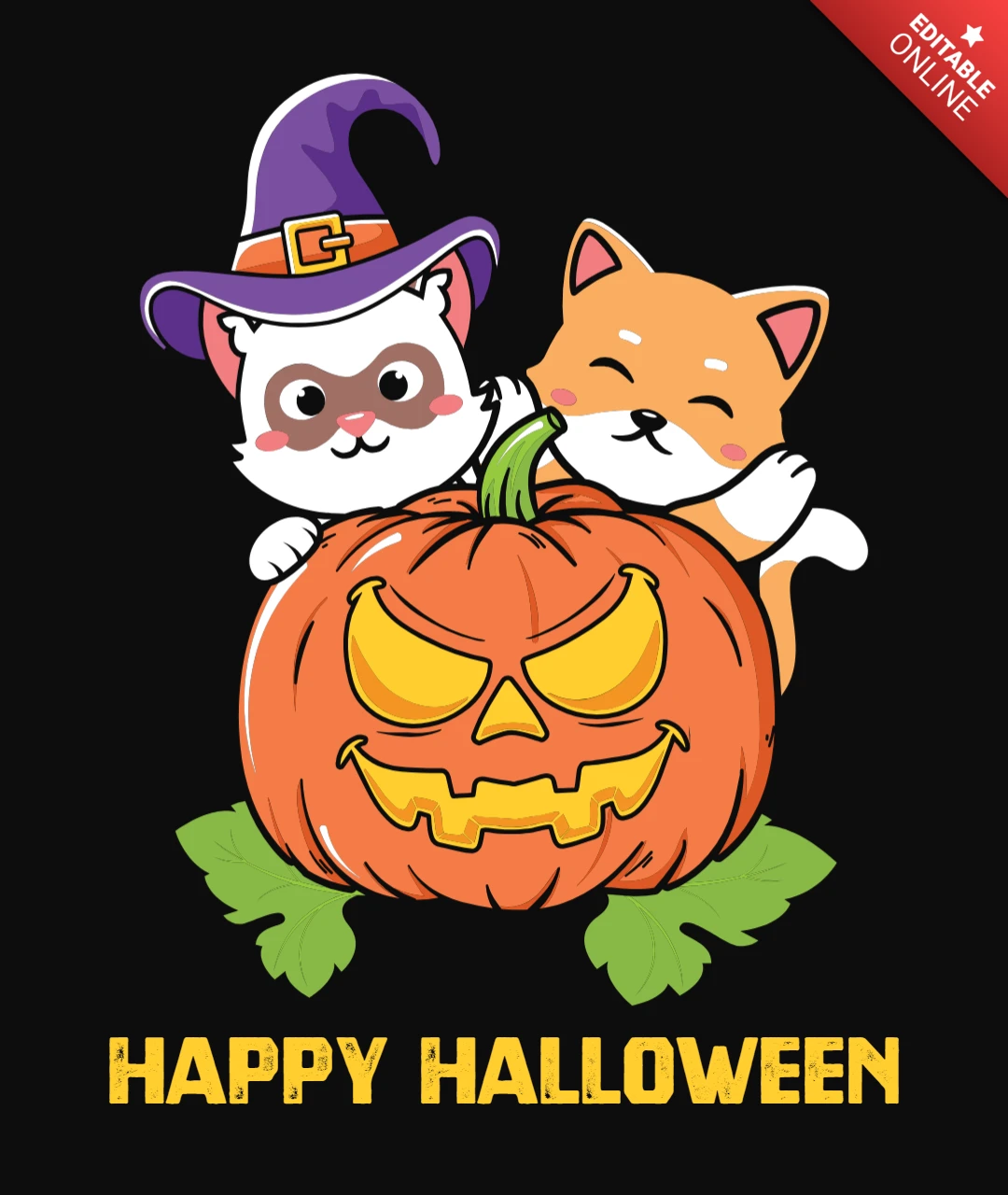 Mapache y el zorro lindo feliz Halloween plantilla de tarjeta de felicitación