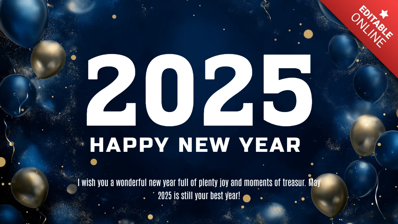 Frohes neues Jahr 2025 blau und gold Ballon Design Vorlage