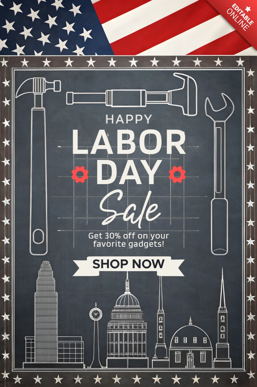 Modelo de design de promoção do Dia do Trabalho com estilo vintage de quadro-negro