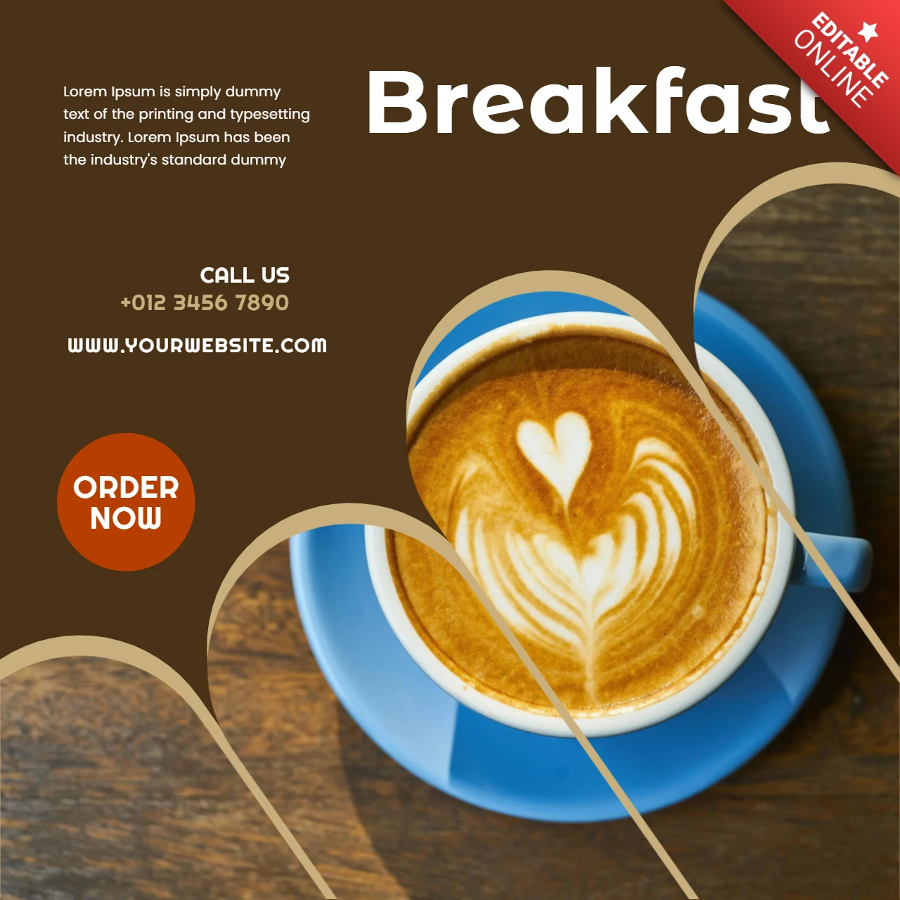 Modelo de design de post para instagram de cafeteria com café da manhã
