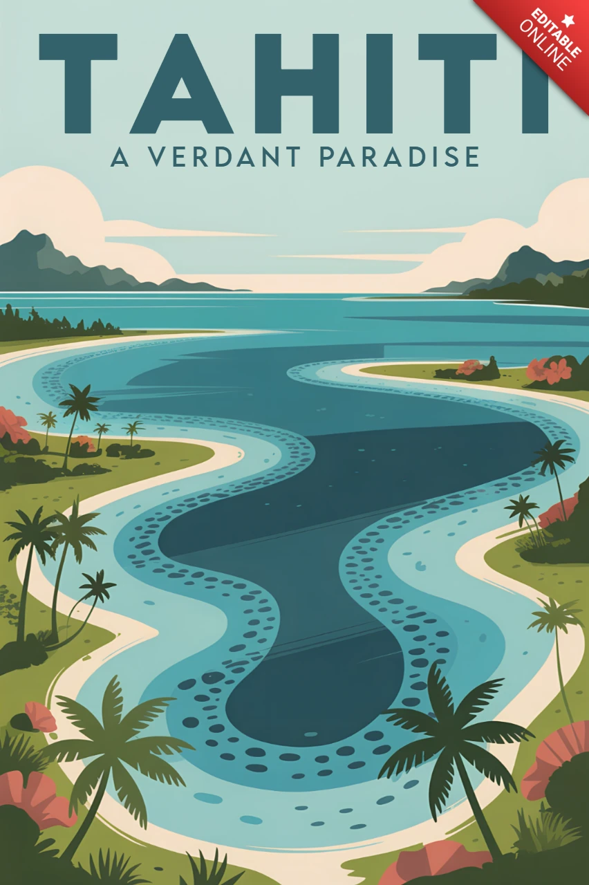 Template de design para pôsteres de viagem do paraíso Tahiti