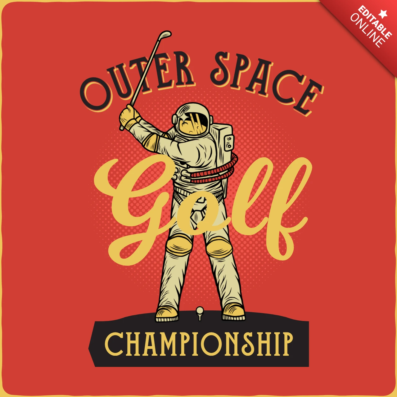 Modelo de design de camiseta de golfe de cosmonauta do espaço sideral
