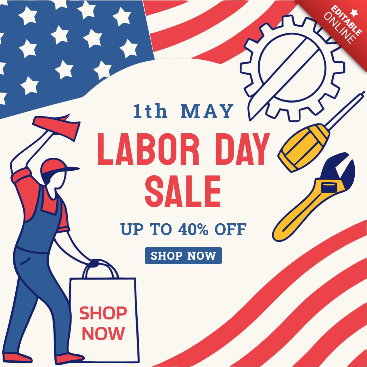 Labor Day Sale Template - Vintage American Design for Promotional Graphics
