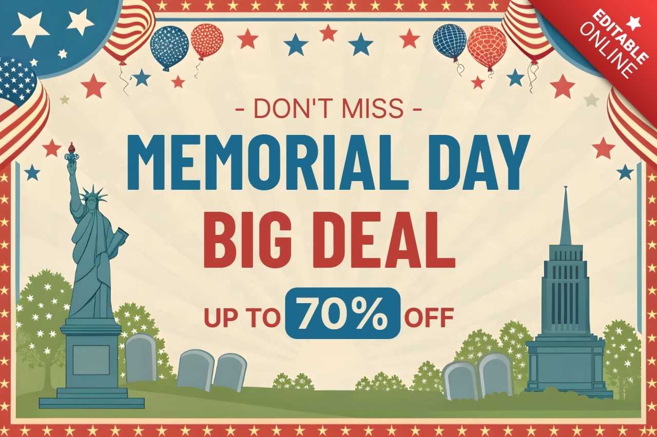 Patriotic Memorial Day Sale Template - Editable Vintage Design for Big Discounts