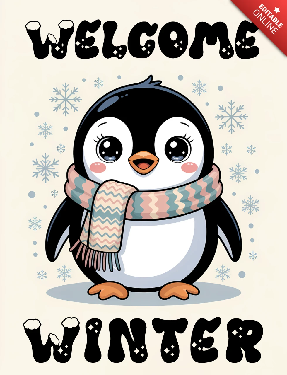 Winterpinguïn ontwerpsjabloon voor wenskaarten