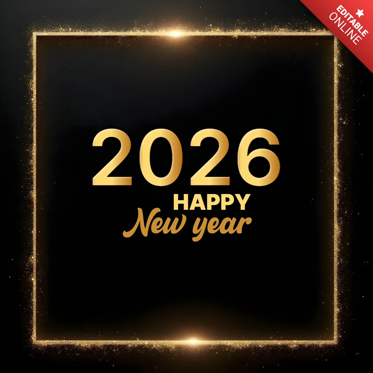 Frohes neues Jahr 2026 minimalistische Schwarz-Gold-Design-Vorlage
