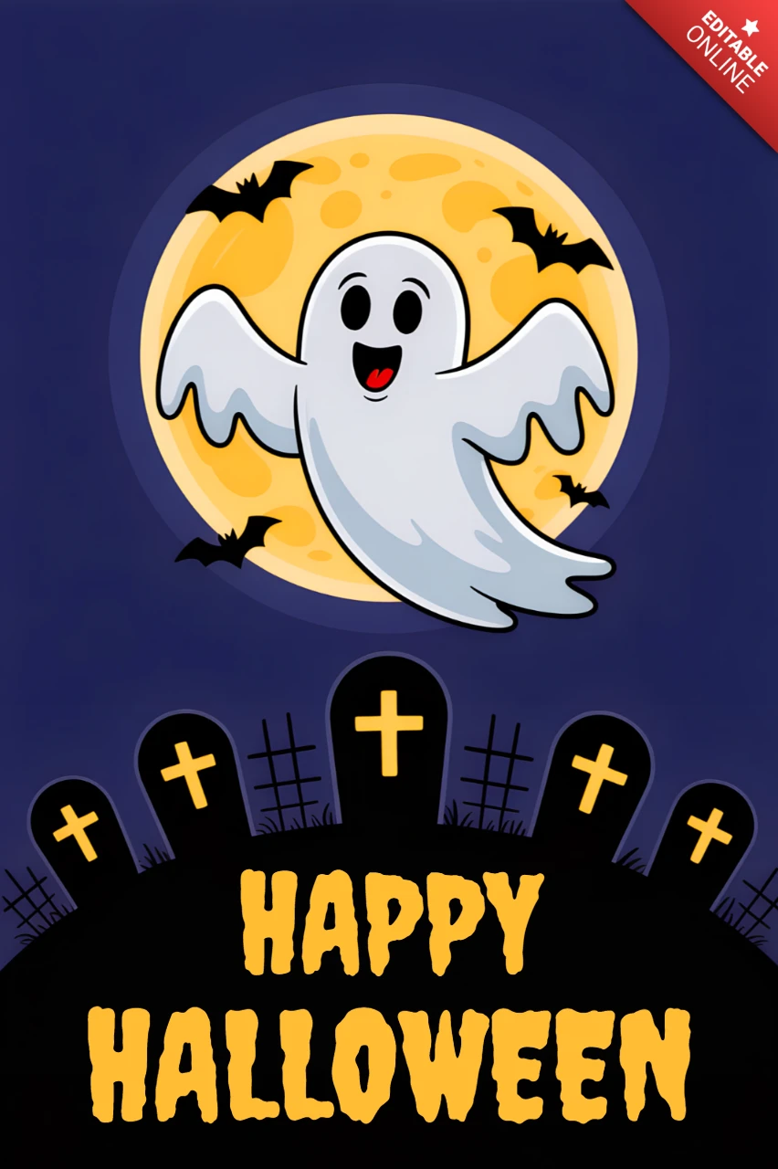 Plantilla de diseño de fantasma para tarjetas de felicitación festivas de Halloween.