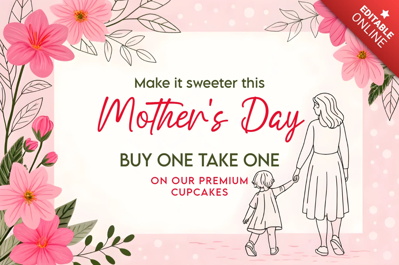 Plantilla de promoción floral para el día de la madre: diseño editable para ofertas de cupcakes dulces