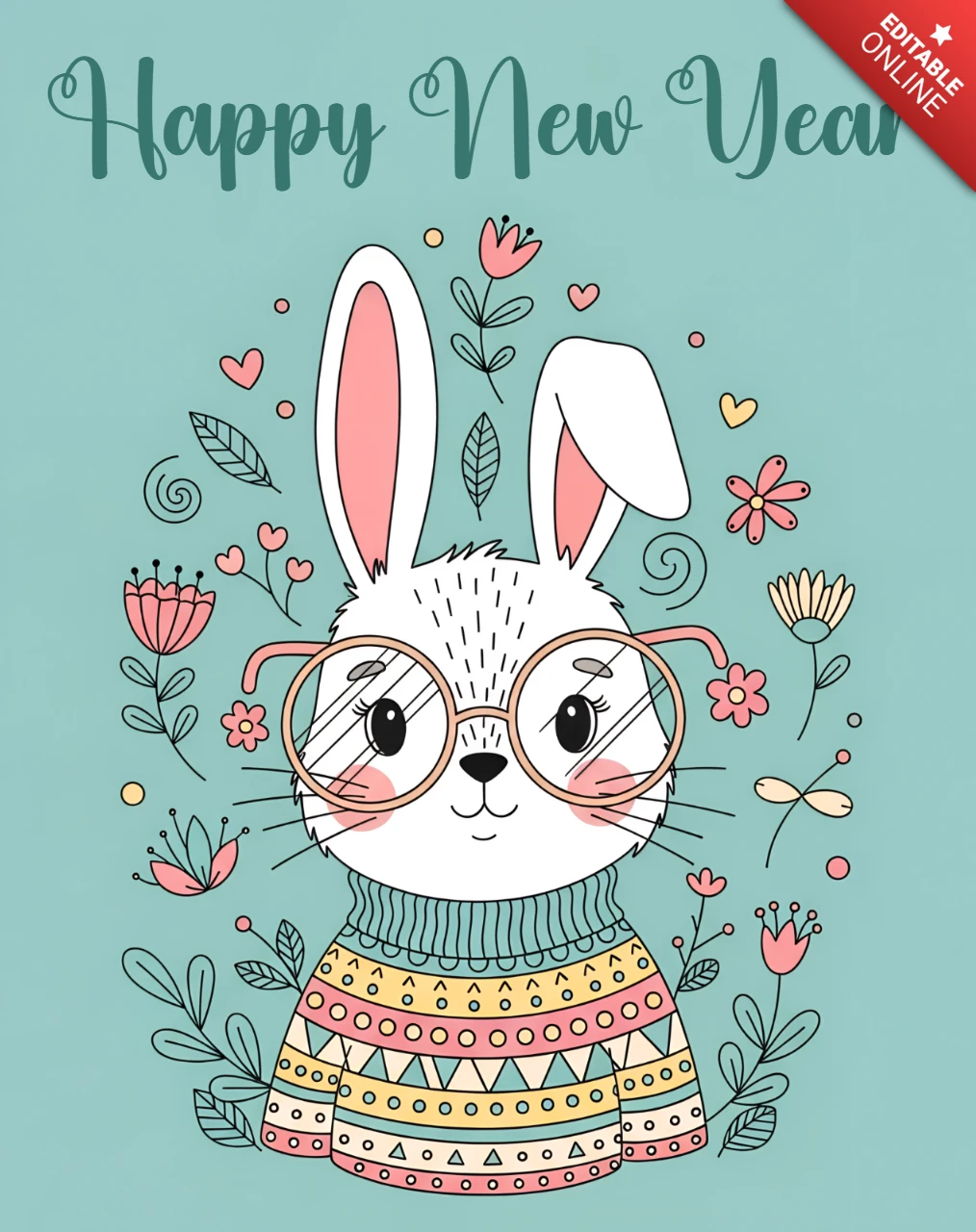 Template di design con coniglio per auguri di buon anno