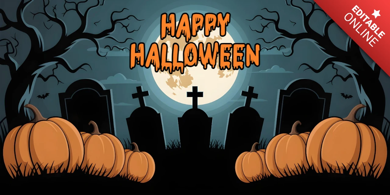 Halloween Forest Moonlit Shadows, Creepy Companions & Graveyard Mist Facebook Cover Design Template